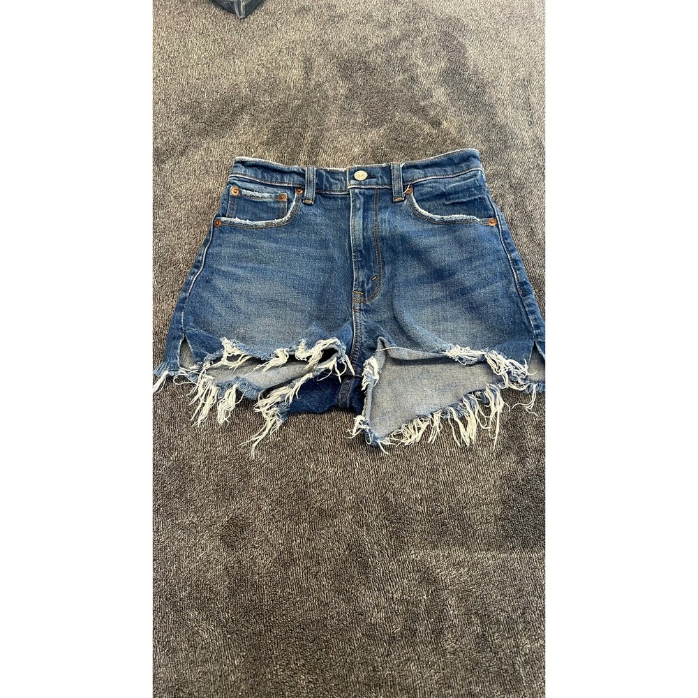 Abercrombie & Fitch The Cutoff Short High Rise Denim Blue Frayed Hem Size 24 00